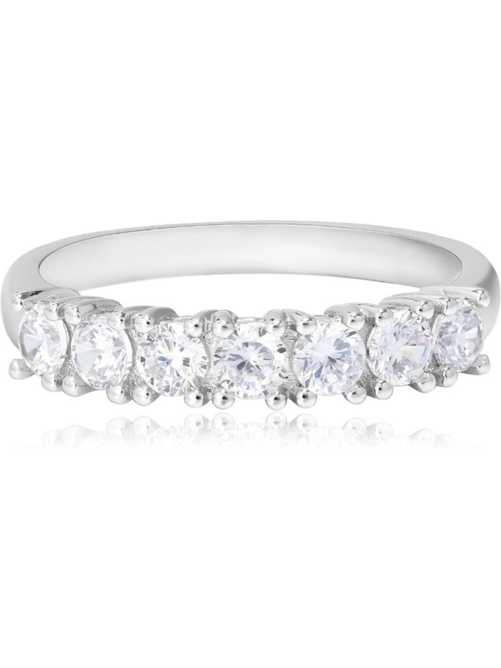 Elegant Silver 7 Stone Round CZ Wedding Band for Women - Perfect Bridal Ring